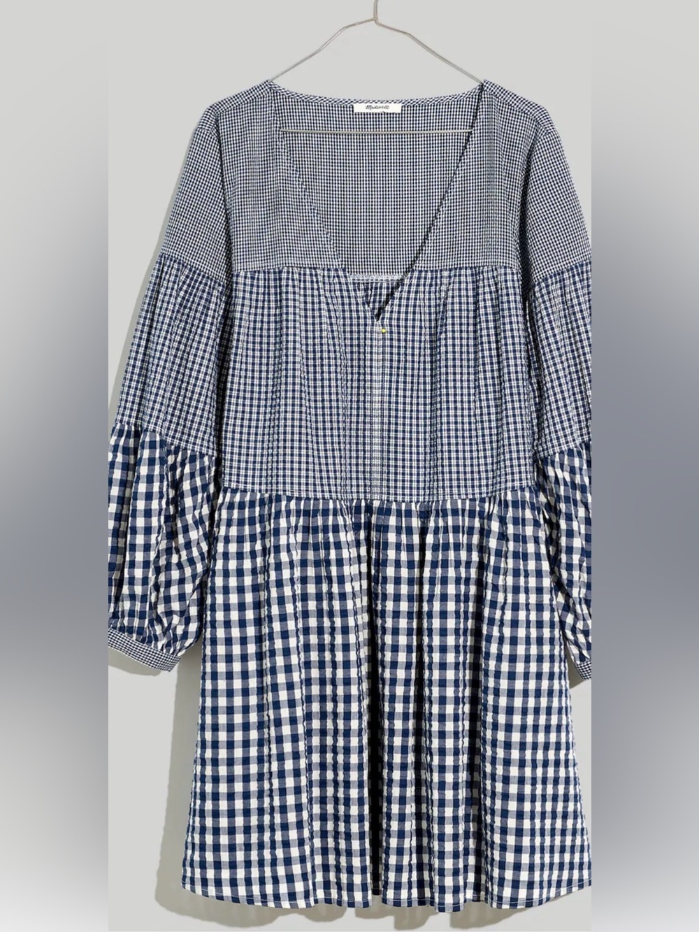 Seersucker V-Neck Mini Dress 
In Gingham Check
True Indigo
Medium
